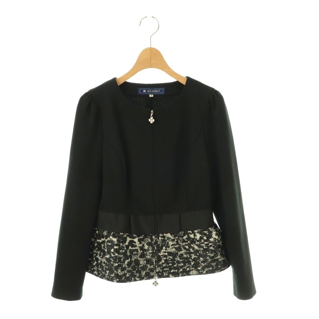 こちらは即日発送　エムズグレイシー　ノーカラーブラックジャケット エムズグレイシー M'S GRACY 切替ノーカラージャケット 薄手 38 黒 /NR