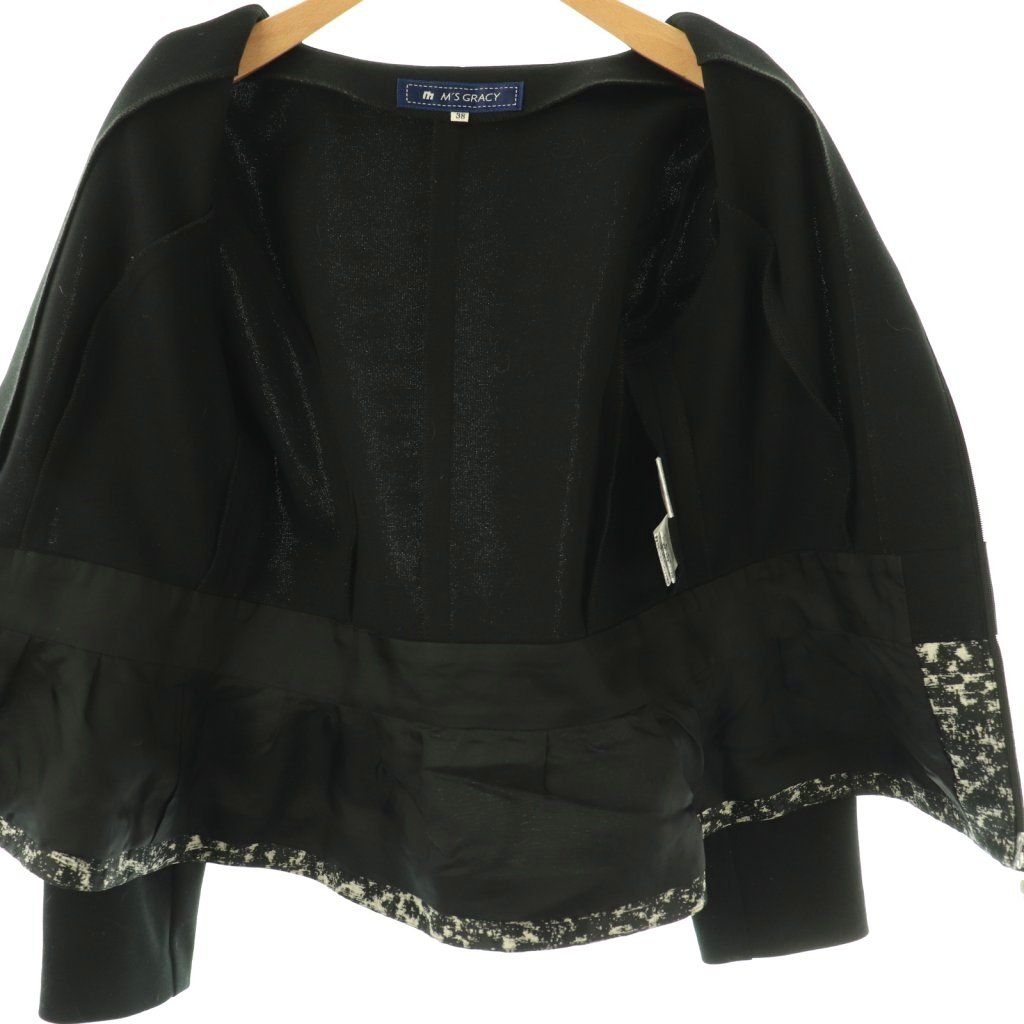 エムズグレイシー M'S GRACY 切替ノーカラージャケット 薄手 38 黒 /NR