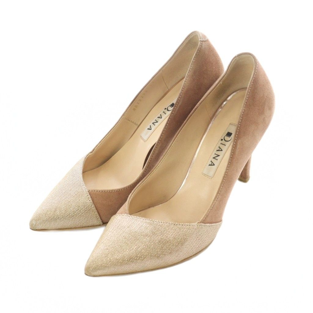 ダイアナ DIANA パンプス 22cm ピンクベージュ 切替 ポインテッドトゥ