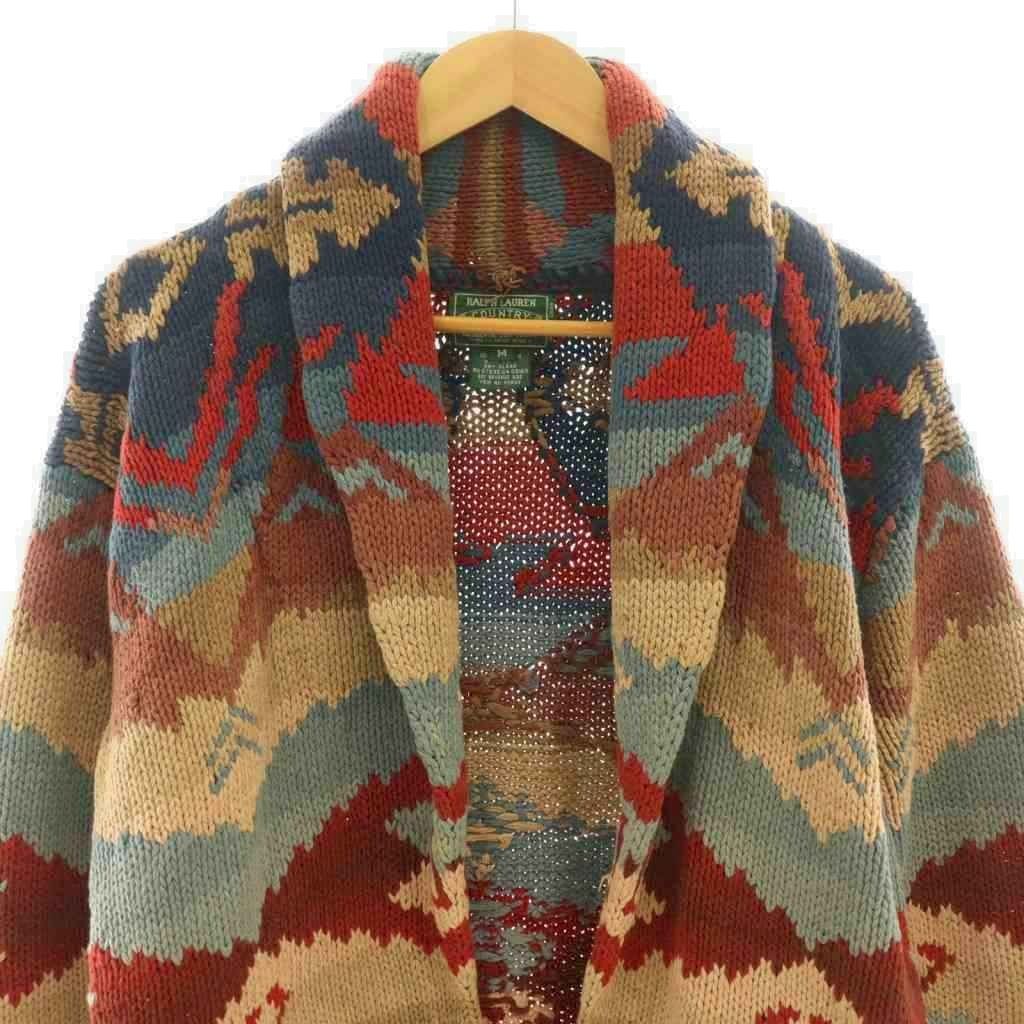 【美品】ラルフローレン ネイティブ柄 ガウンカーディガン XL ファー付 ローレンラルフローレン LAUREN RALPH LAUREN ネイティブ柄ニット