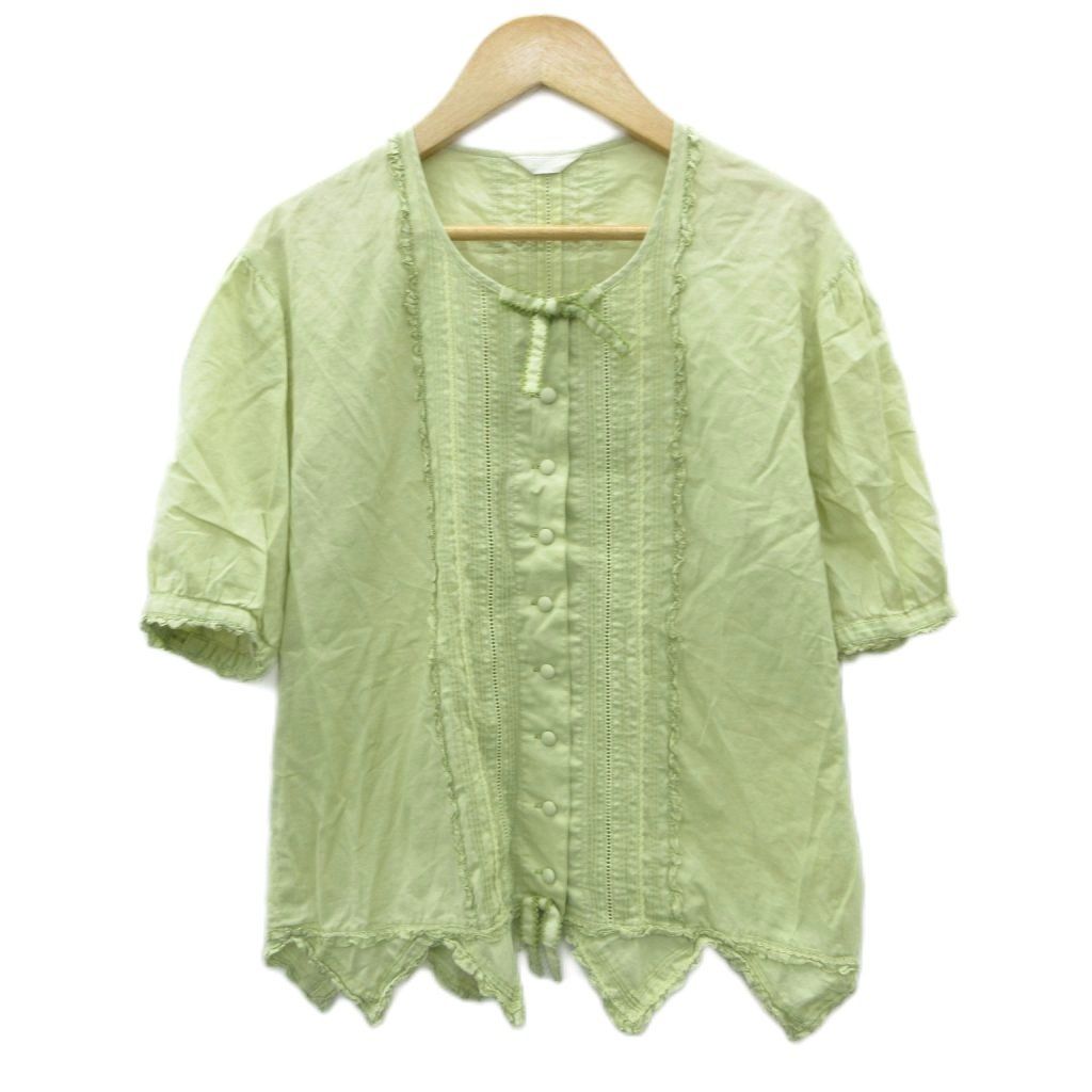 ピンクハウス PINK HOUSE ブラウス シャツ 半袖 ラウンドネック フリル