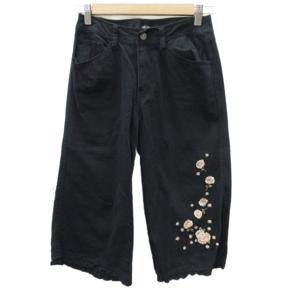 ピンクハウス PINK HOUSE ガウチョパンツ ワイドパンツ 七分丈 S 黒 花
