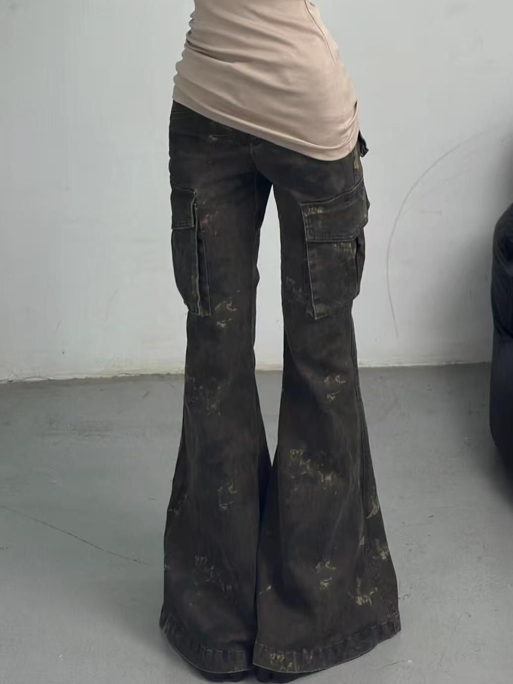 フレアパンツ 迷彩柄 ブラック 新品 グランジ y2k レオパード ラッパー