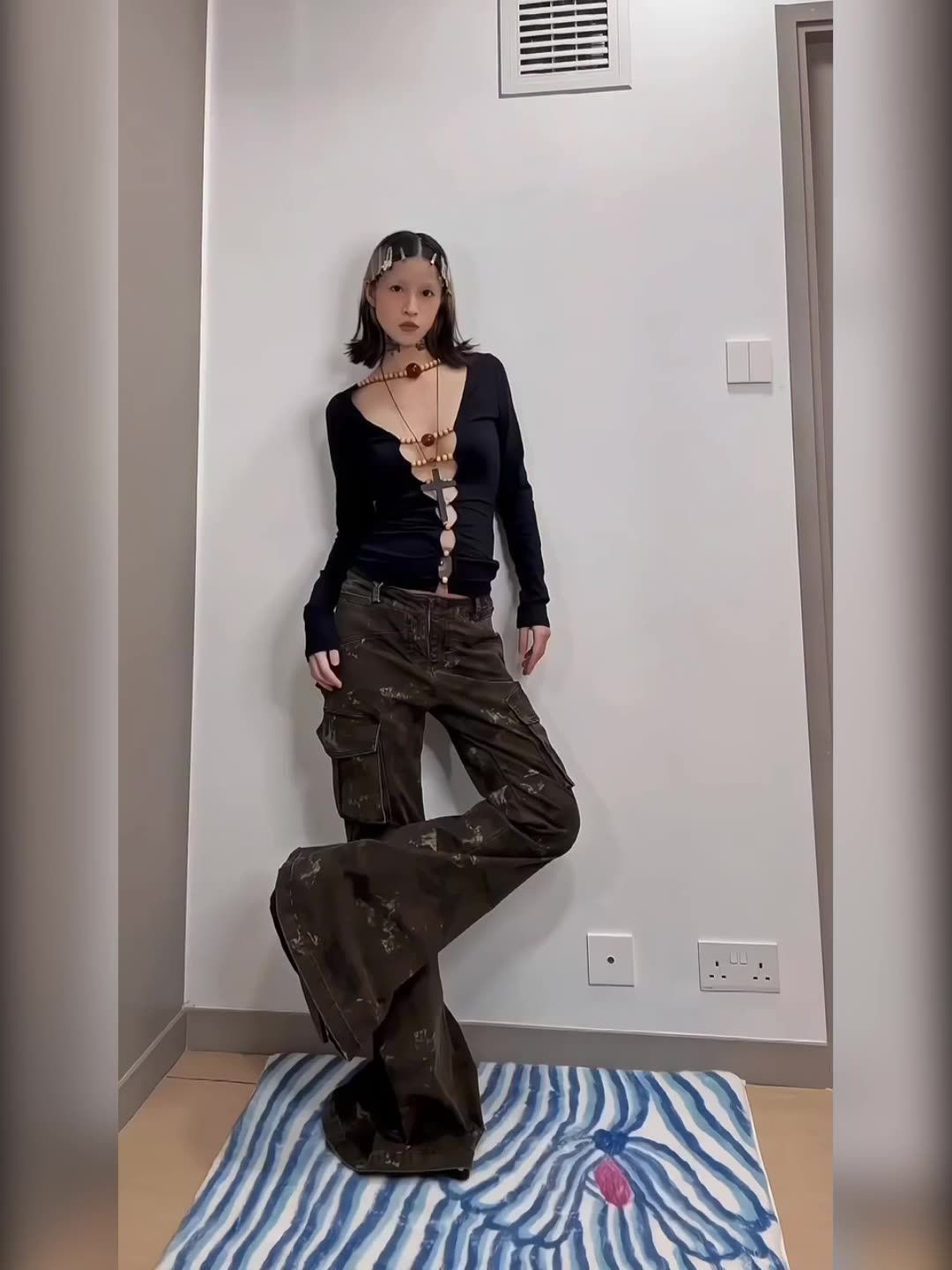 フレアパンツ 迷彩柄 ブラック 新品 グランジ y2k レオパード ラッパー