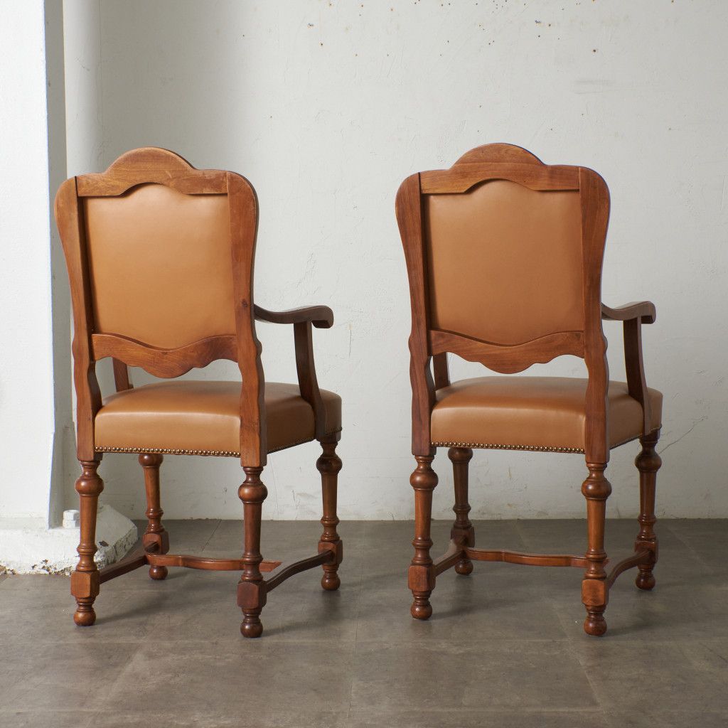 座面張替済 2脚セット 西洋 クラシック アームチェア ダイニングチェア