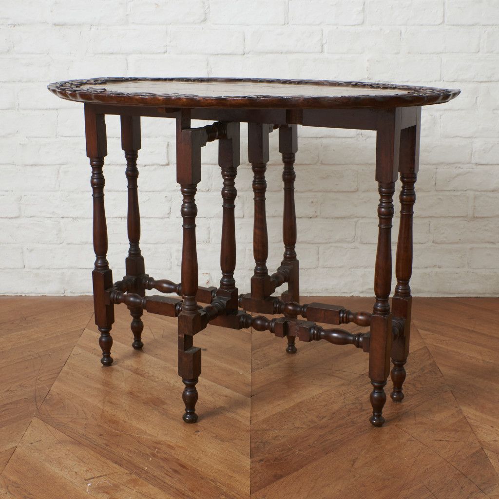 西欧 アンティーク ゲートレッグ サイドテーブル 木彫刻 マホガニー