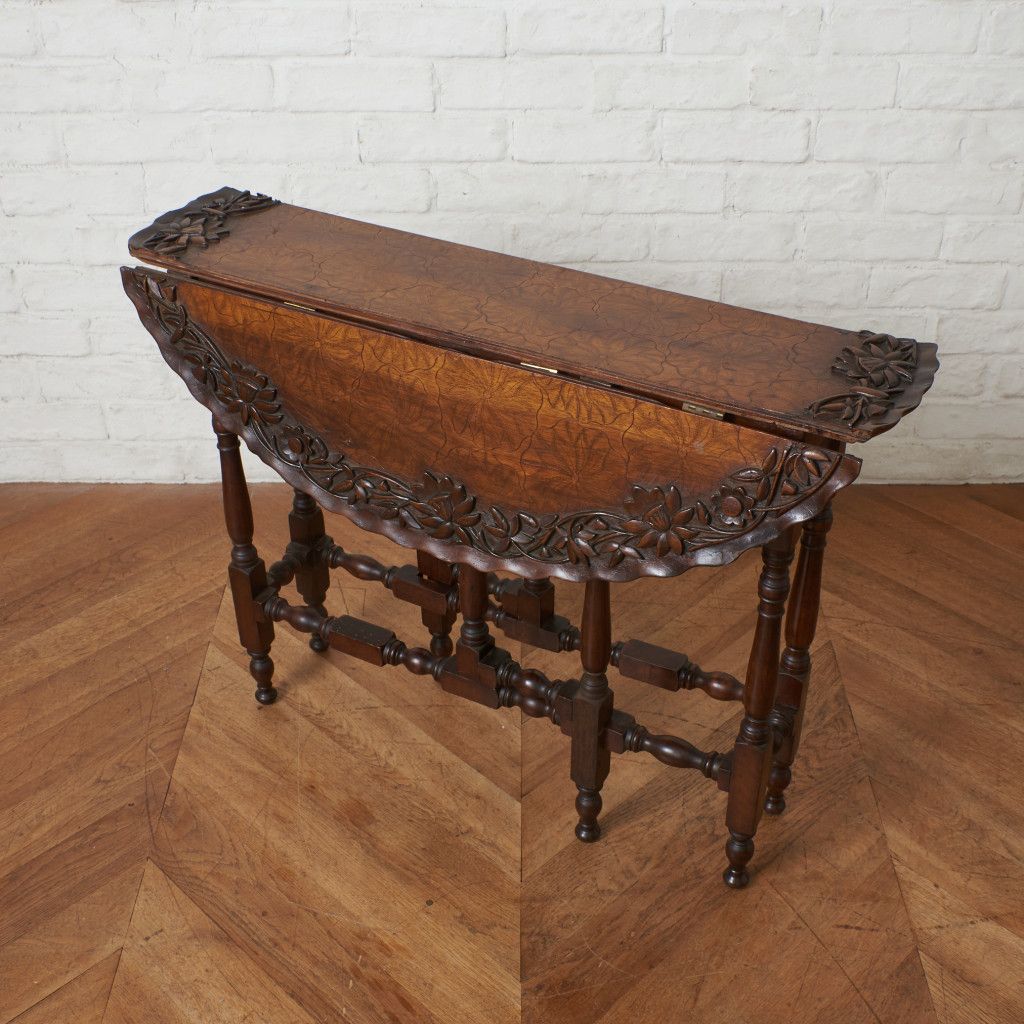 西欧 アンティーク ゲートレッグ サイドテーブル 木彫刻 マホガニー