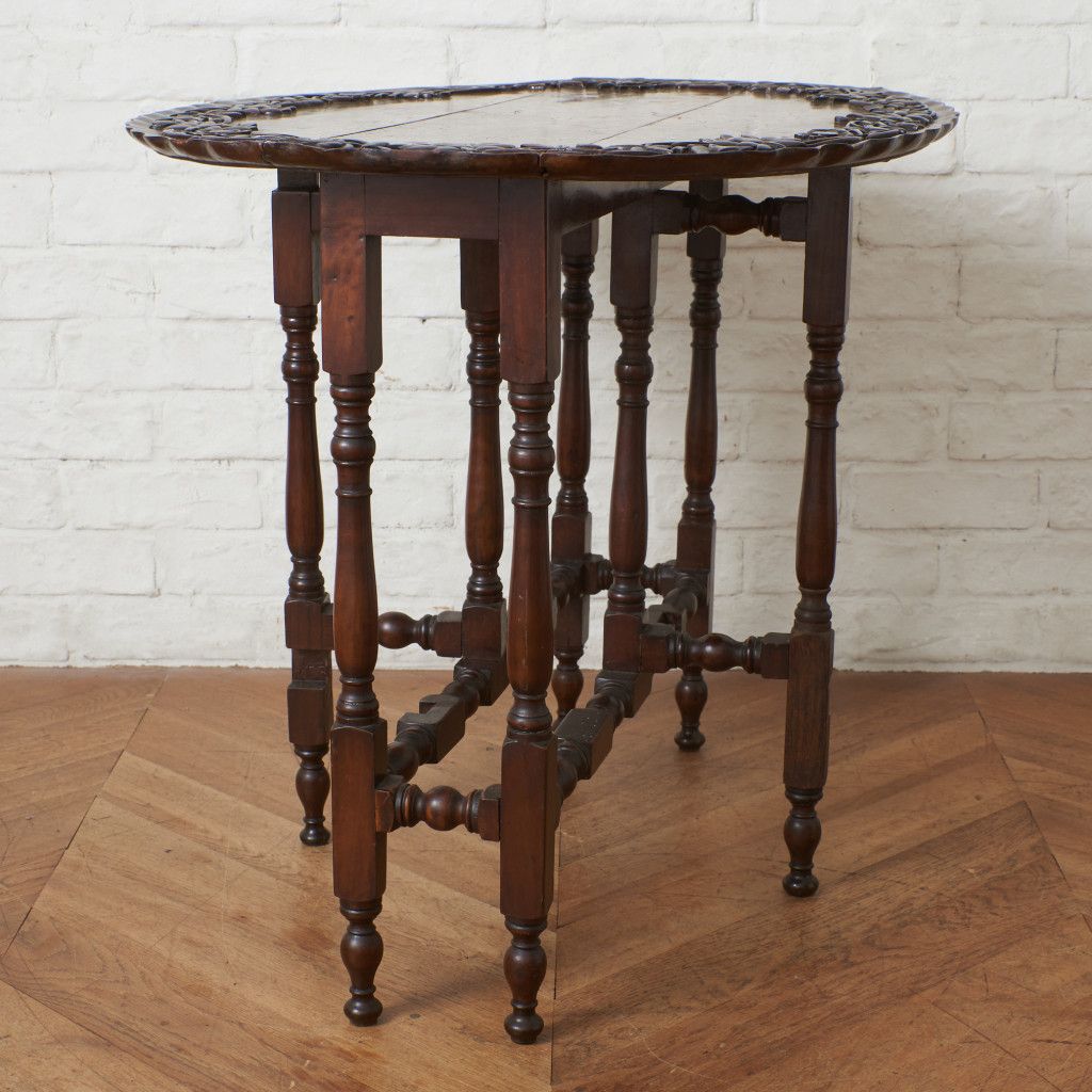 西欧 アンティーク ゲートレッグ サイドテーブル 木彫刻 マホガニー