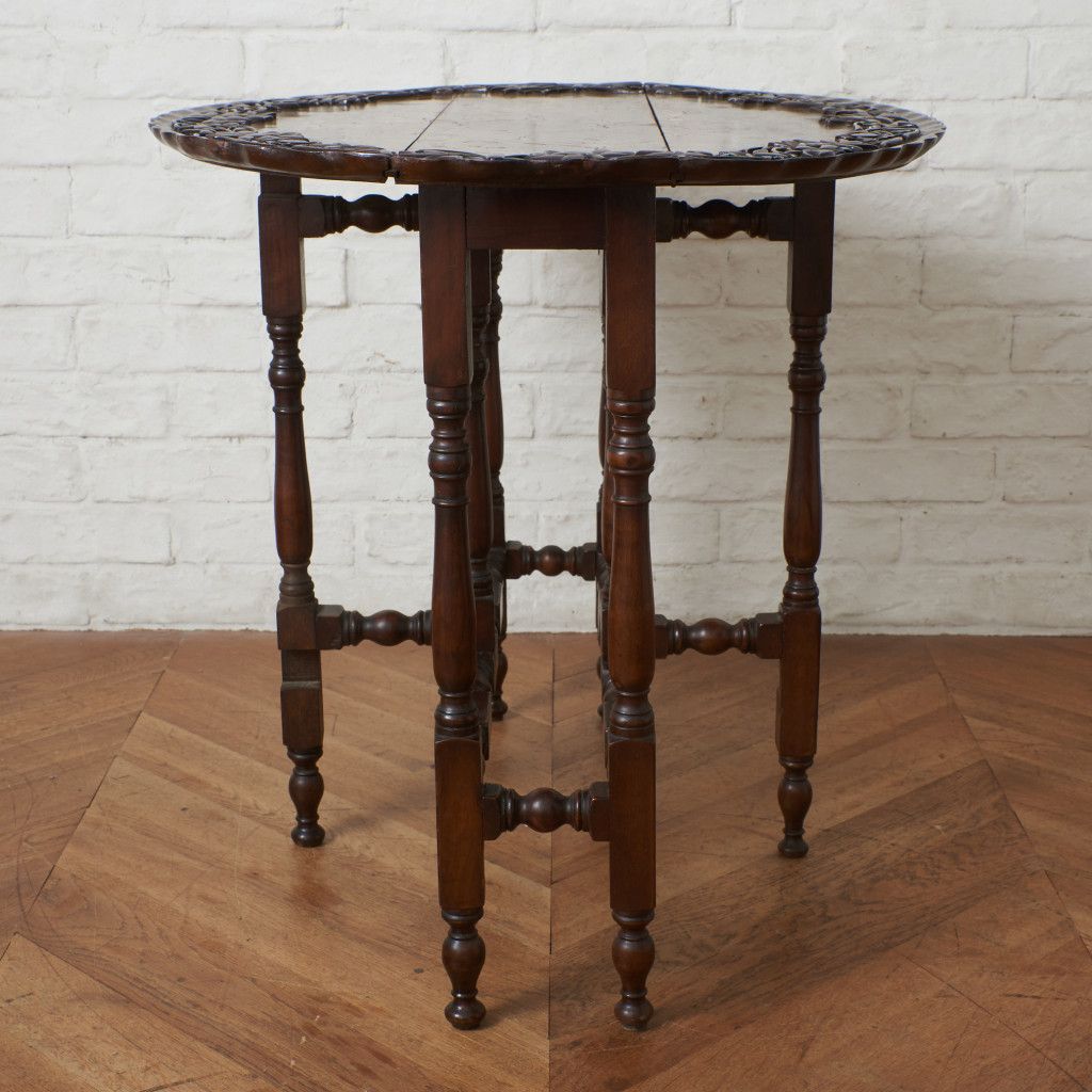 西欧 アンティーク ゲートレッグ サイドテーブル 木彫刻 マホガニー