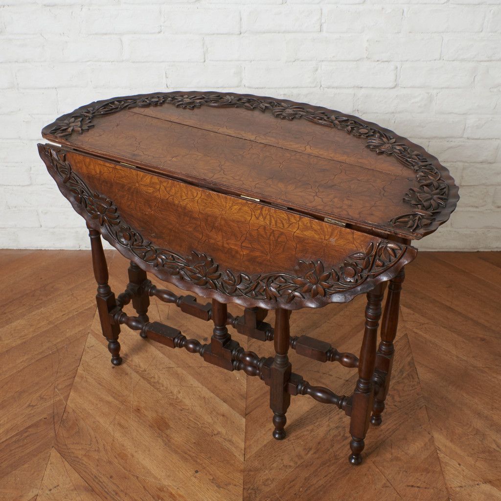 西欧 アンティーク ゲートレッグ サイドテーブル 木彫刻 マホガニー