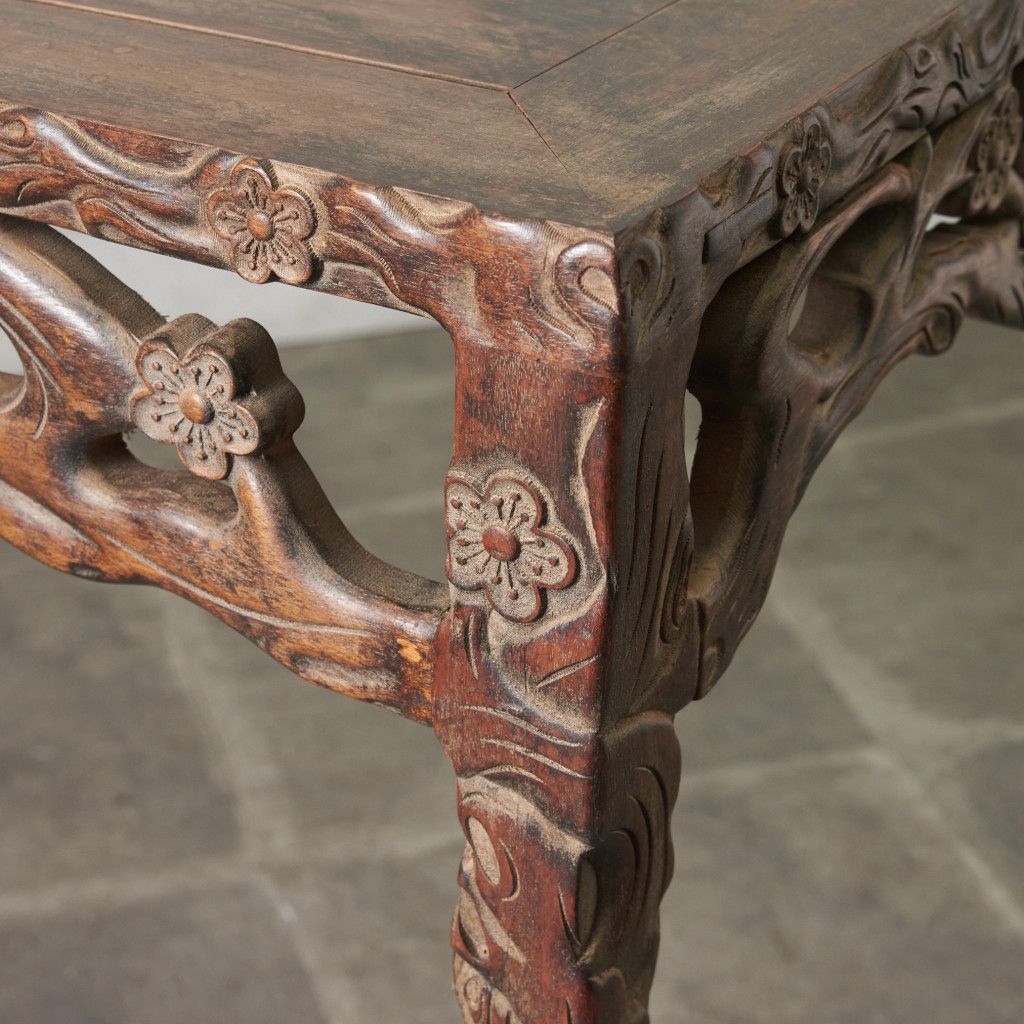 中国 アンティーク 木彫刻 コンソール テーブル 飾り棚 サイドテーブル