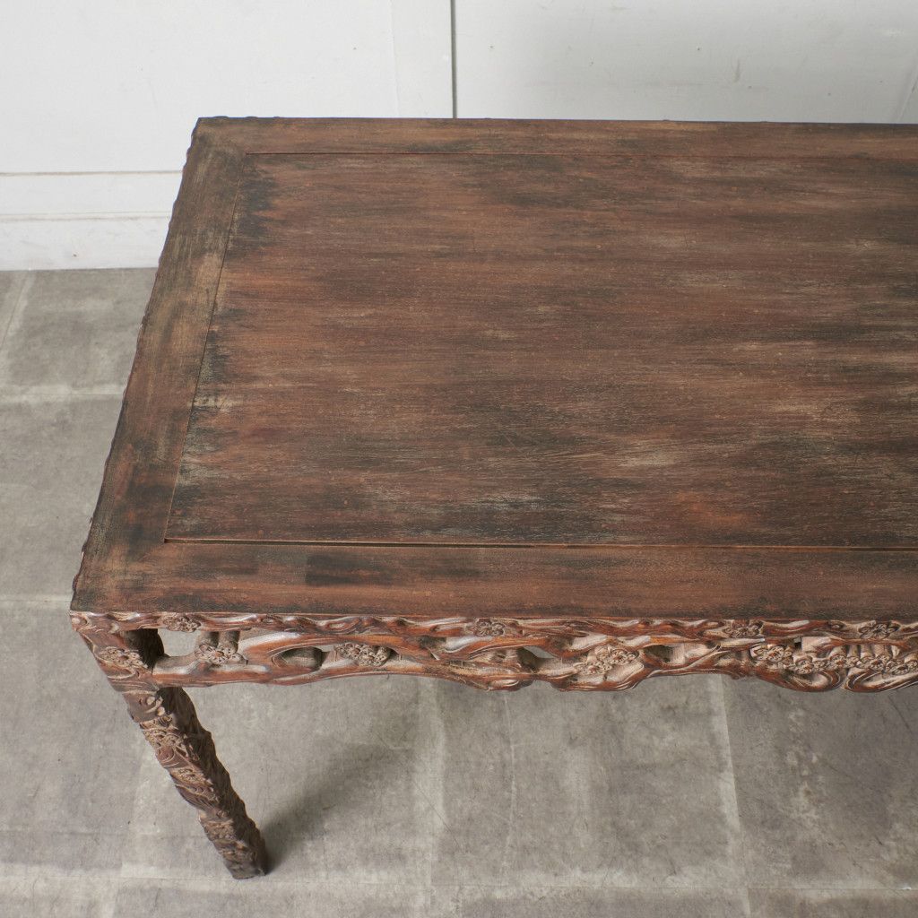 中国 アンティーク 木彫刻 コンソール テーブル 飾り棚 サイドテーブル