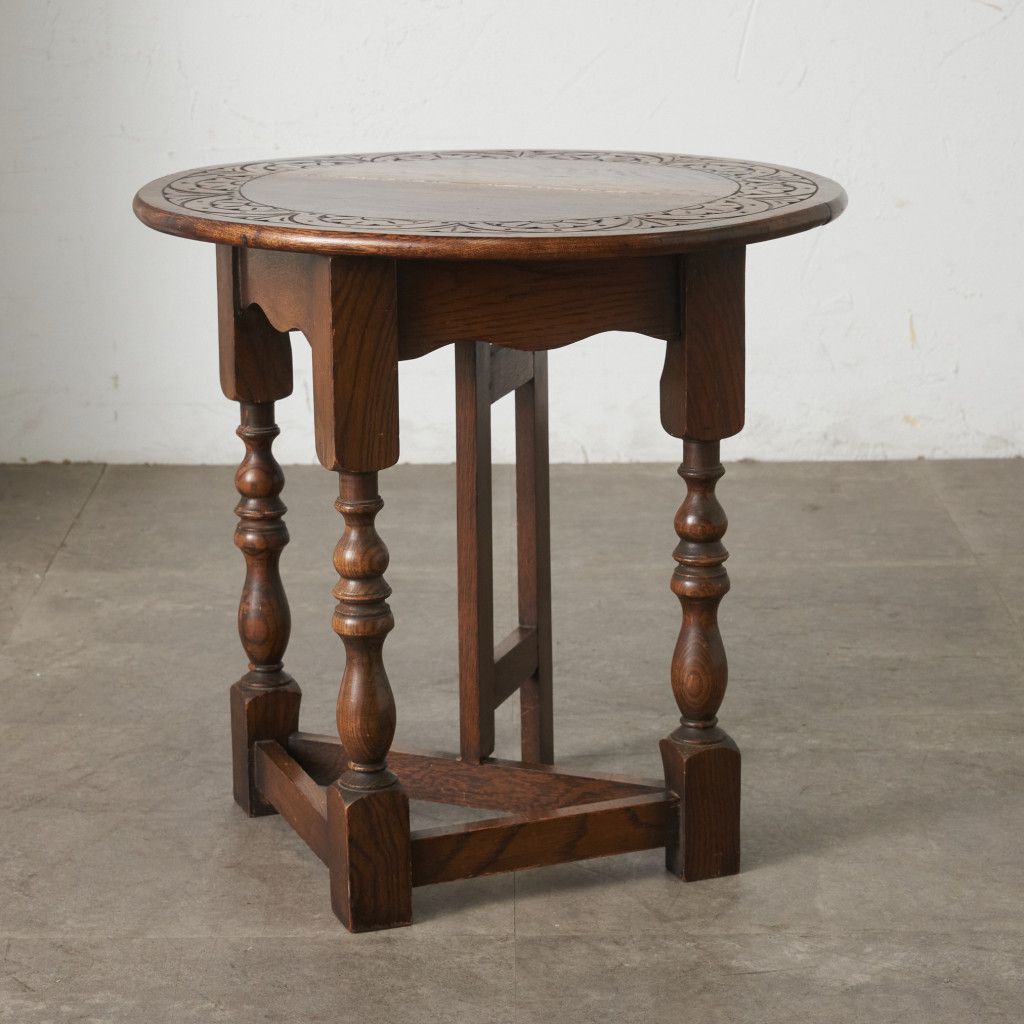 83038★イギリス アンティーク サイドテーブル 木彫刻 ローテーブル 英国 クラシック サイドテーブル 拡張 天板 オーク ドロップリーフ