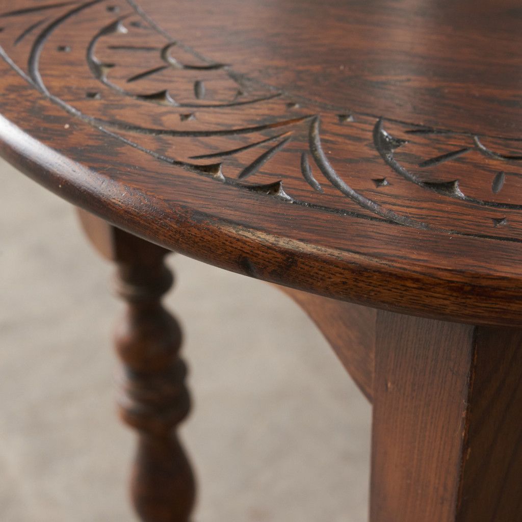 83038★イギリス アンティーク サイドテーブル 木彫刻 ローテーブル 英国 クラシック サイドテーブル 拡張 天板 オーク ドロップリーフ