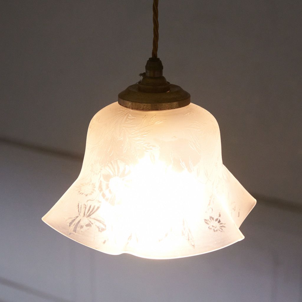 英国 クラシック ガラスシェード ペンダントライト ガラス エッチング