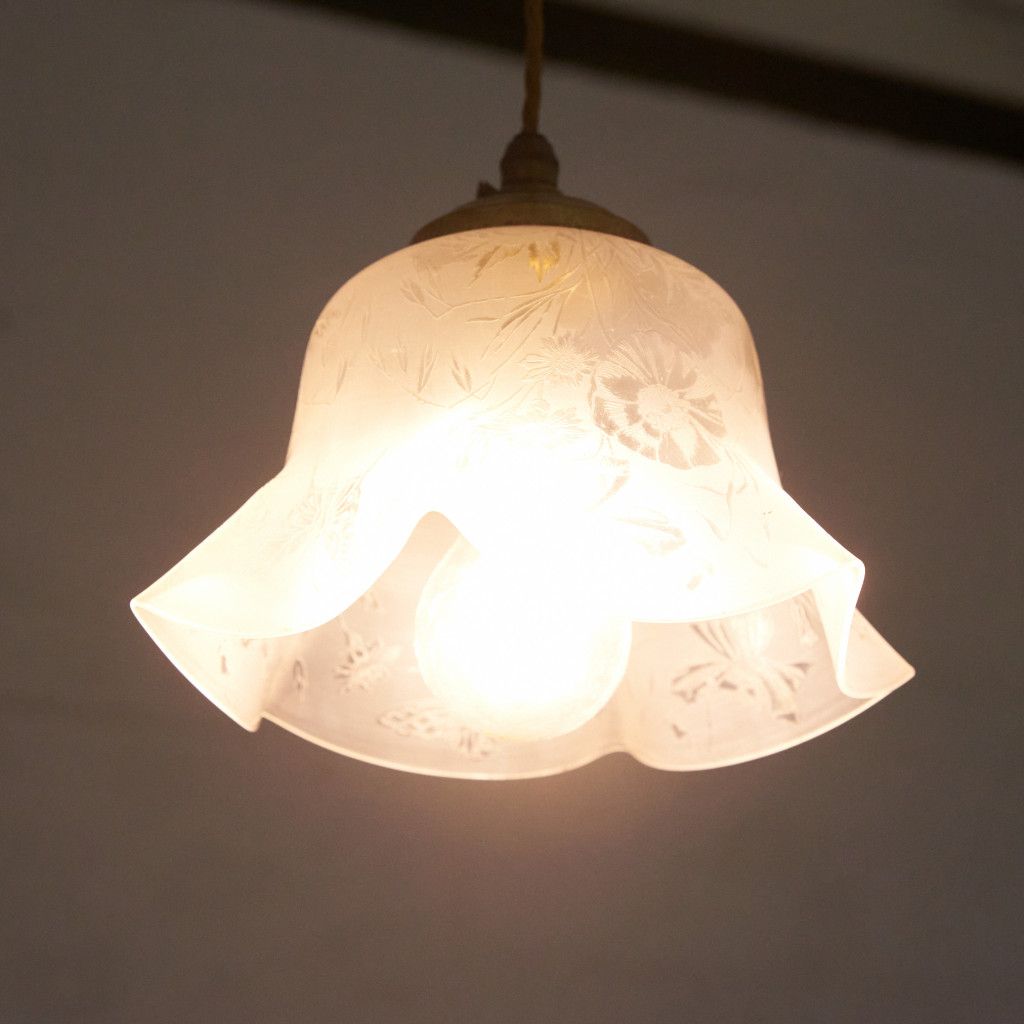 英国 クラシック ガラスシェード ペンダントライト ガラス エッチング