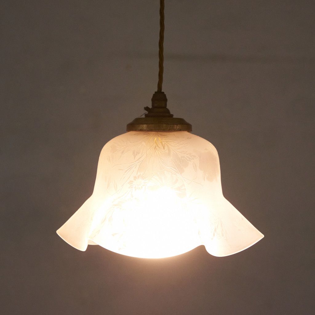 英国 クラシック ガラスシェード ペンダントライト ガラス エッチング