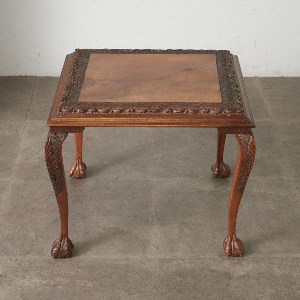 英国 アンティーク サイドテーブル 猫脚 木彫刻 マホガニー