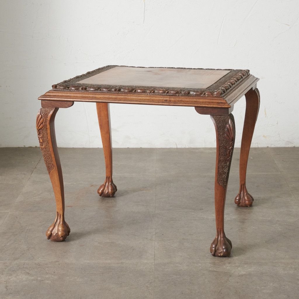 英国 アンティーク サイドテーブル 猫脚 木彫刻 マホガニー