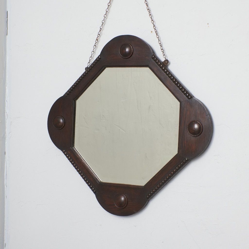 英国 アンティーク オーク ウォールミラー 壁掛け 鏡 クラシック 木