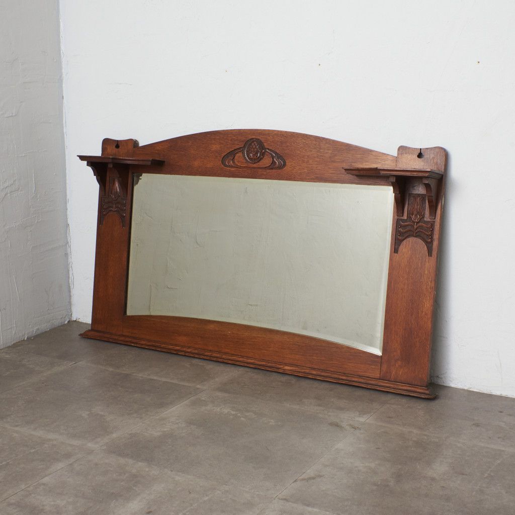 英国 アンティーク オーバーマントル ミラー 木彫刻 アーツ アンド