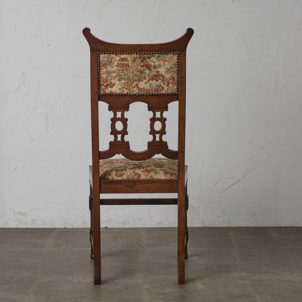 英国 アンティーク ダイニングチェア 木彫刻 ハイバック 古い 木製