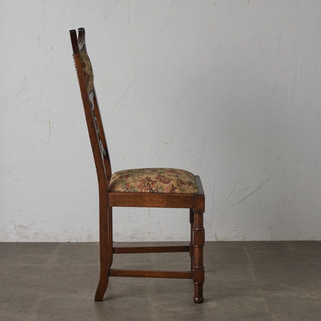 英国 アンティーク ダイニングチェア 木彫刻 ハイバック 古い 木製