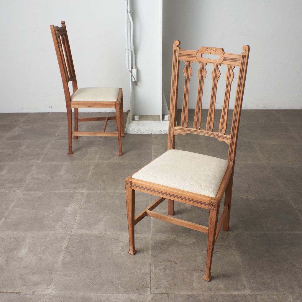 2脚セット 張替済 英国 アンティーク ダイニングチェア ストリップド