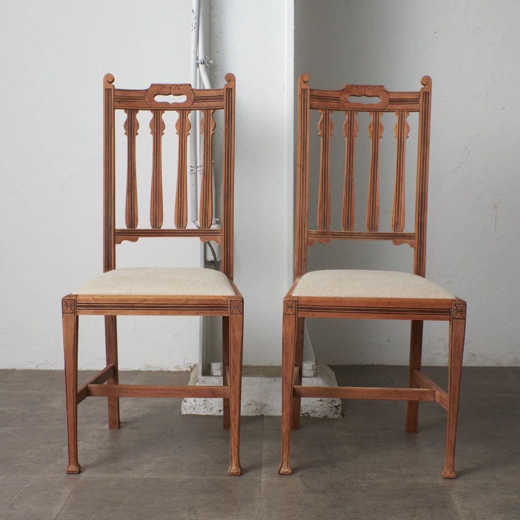 2脚セット 張替済 英国 アンティーク ダイニングチェア ストリップド