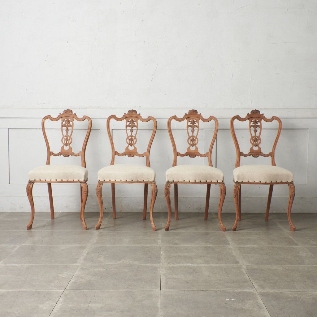 張替済 4脚セット 英国 アンティーク ダイニングチェア ストリップド