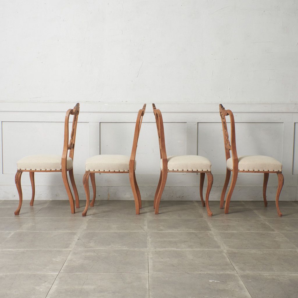 張替済 4脚セット 英国 アンティーク ダイニングチェア ストリップド