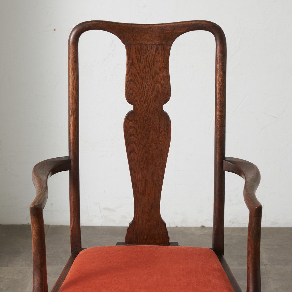 張替済 英国 アンティーク アームチェア 木彫刻 クイーンアン