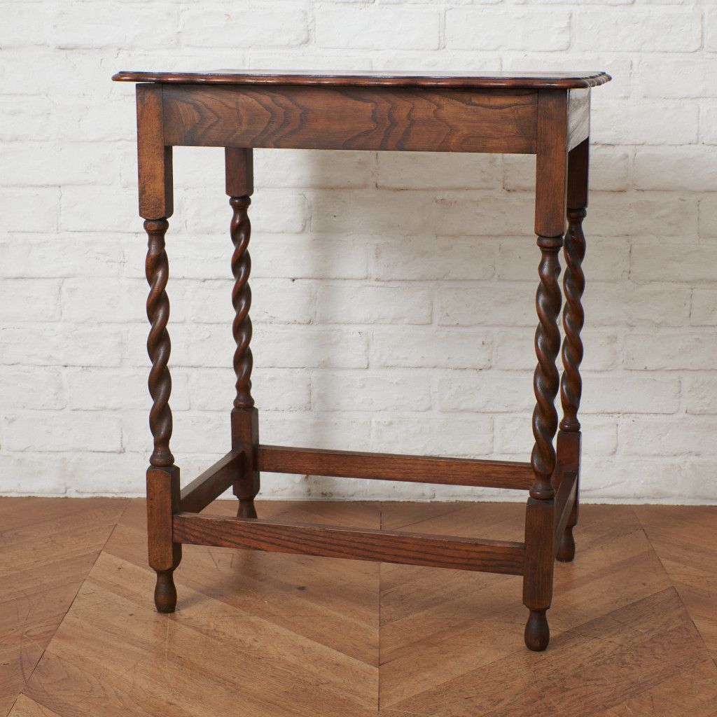 英国 アンティーク サイドテーブル オーク 無垢材 ツイストレッグ 木