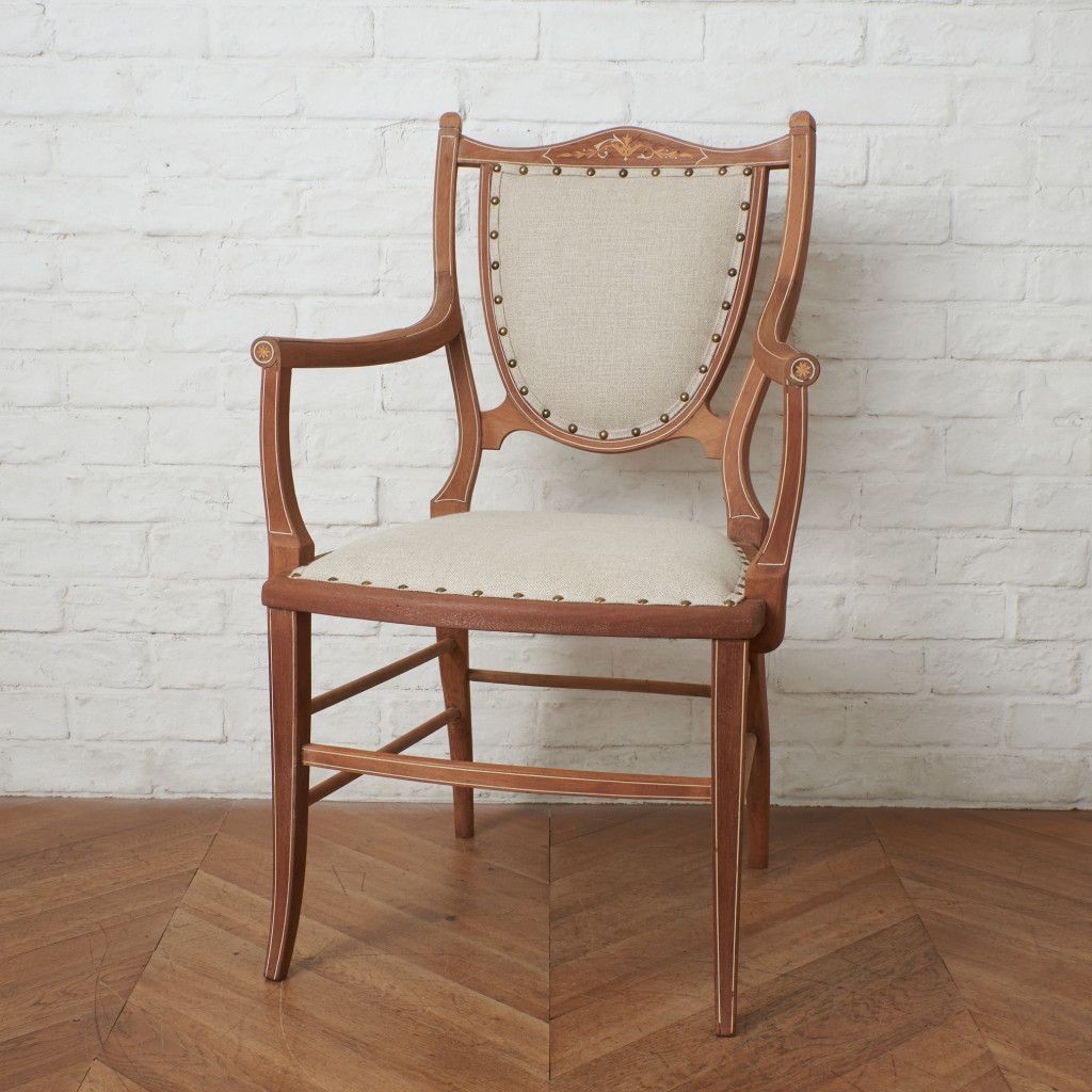 張替済 英国 アンティーク アームチェア ストリップド加工 マホガニー