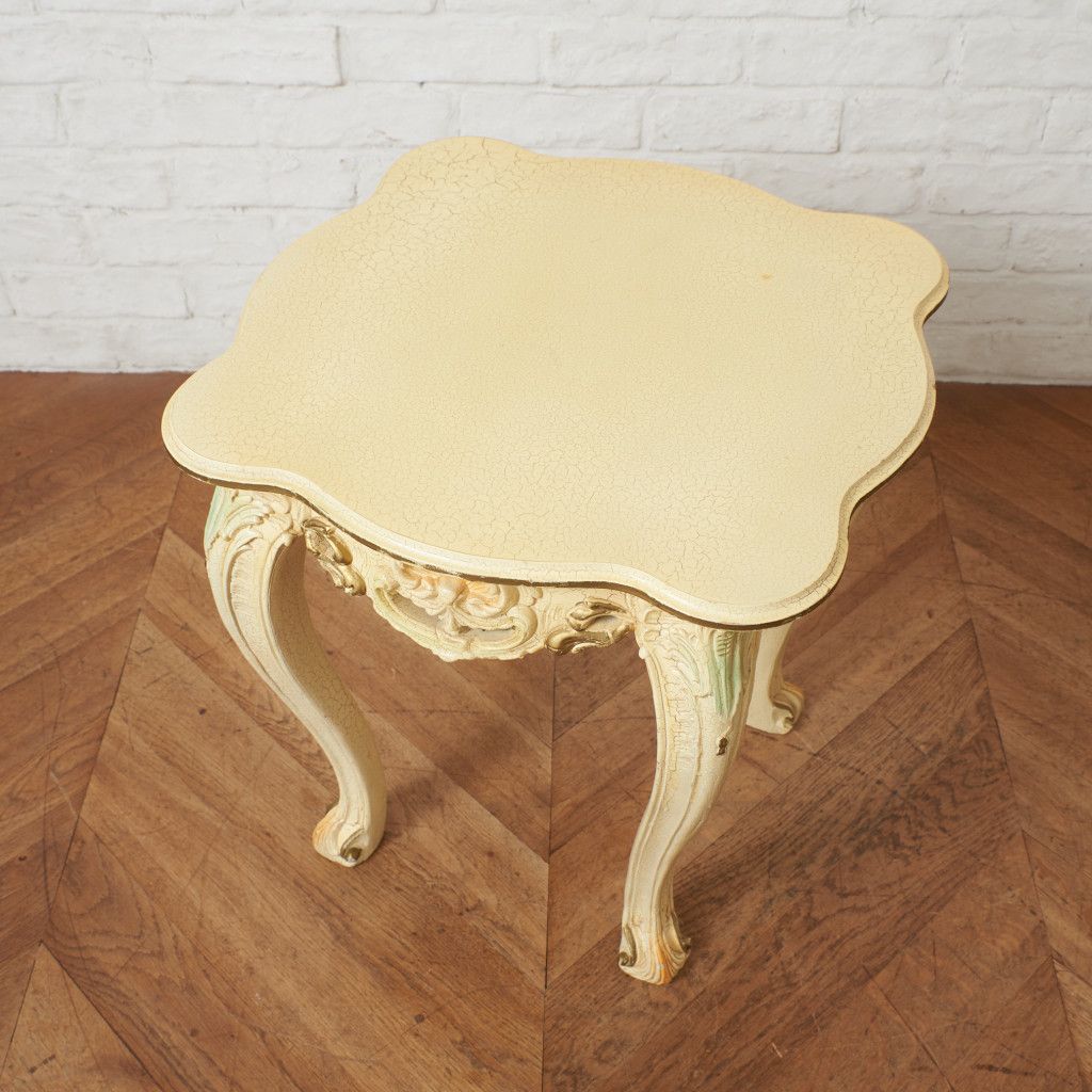 イタリア クラシック サイドテーブル 木彫刻 クラック ペイント 装飾