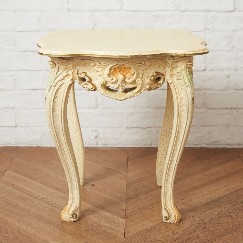 イタリア クラシック サイドテーブル 木彫刻 クラック ペイント 装飾