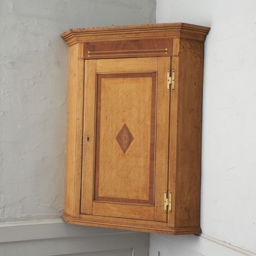 英国 アンティーク スモール コーナーキャビネット 象嵌 ストリップド