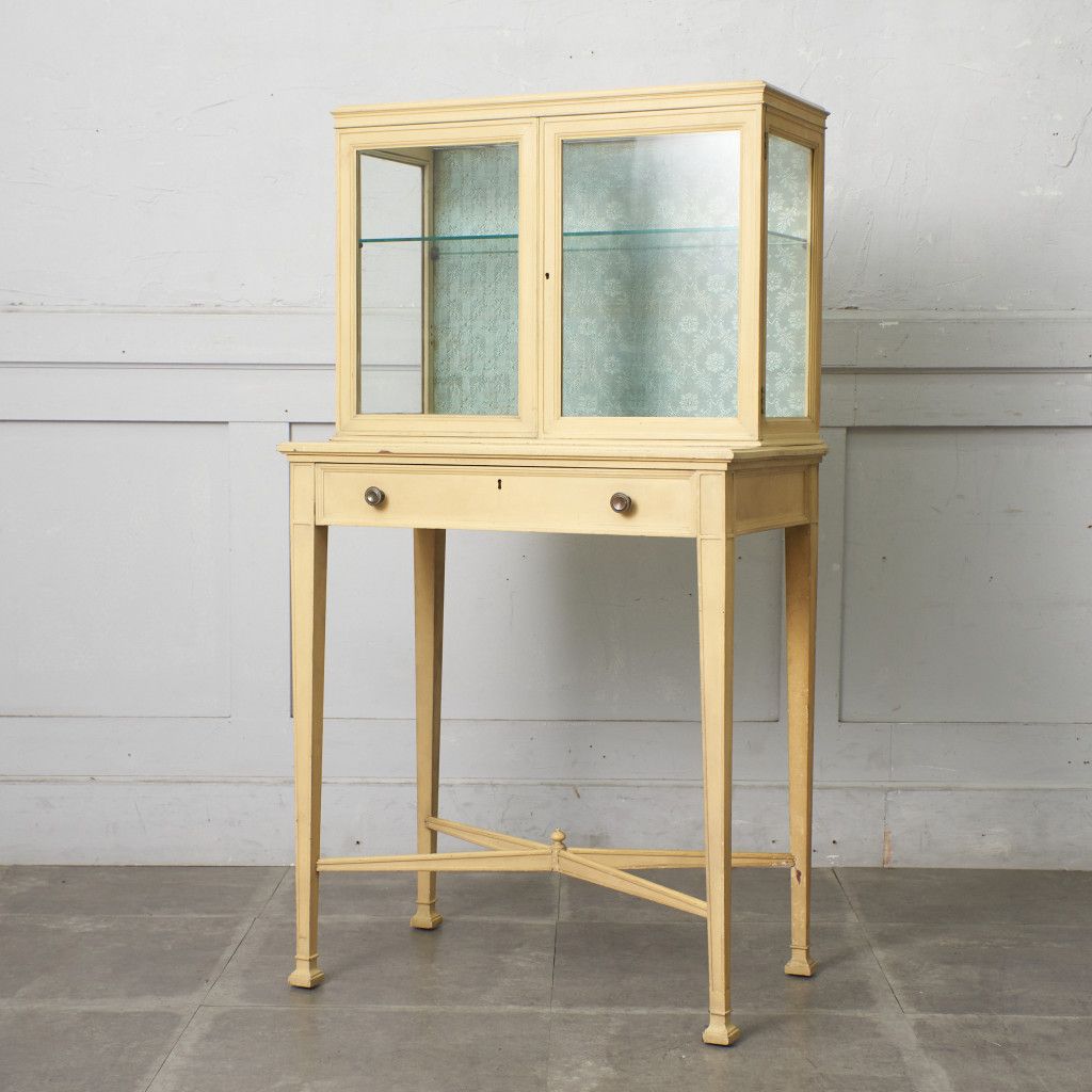 フレンチ クラシック ガラス キャビネット シャビー 木製 ペイント