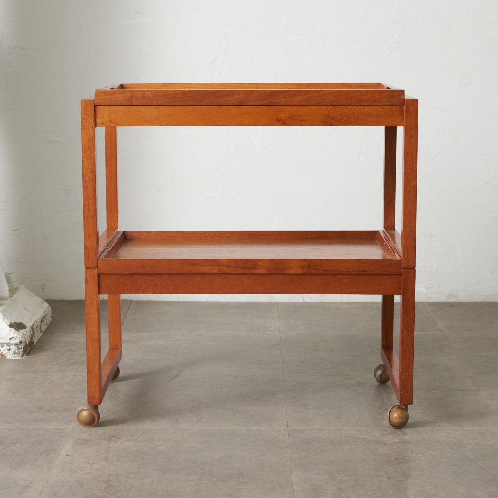 英国アンティークチーク古木キッチンワゴン/トロリーテーブル/飾り棚(89-161 White&Newton 英国 ヴィンテージ キッチンワゴン トレイ 取り外し可