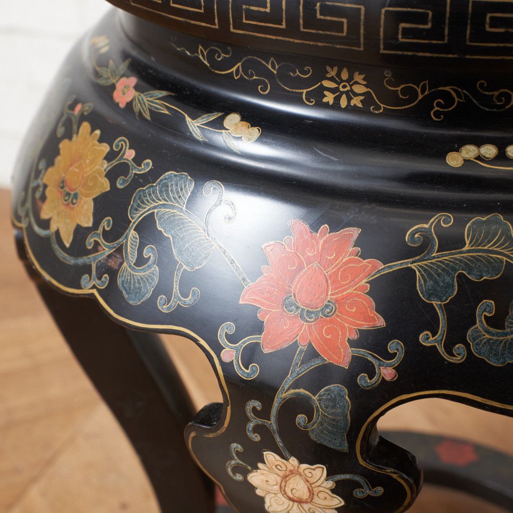 中国美術 七宝 天板 高卓 サイドテーブル 高さ545mm 木彫刻 猫脚 花台