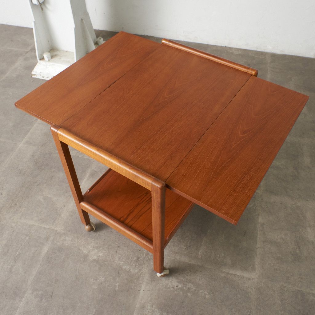 英国 ヴィンテージ トロリー ワゴン ドロップリーフ 拡張 天板 チーク