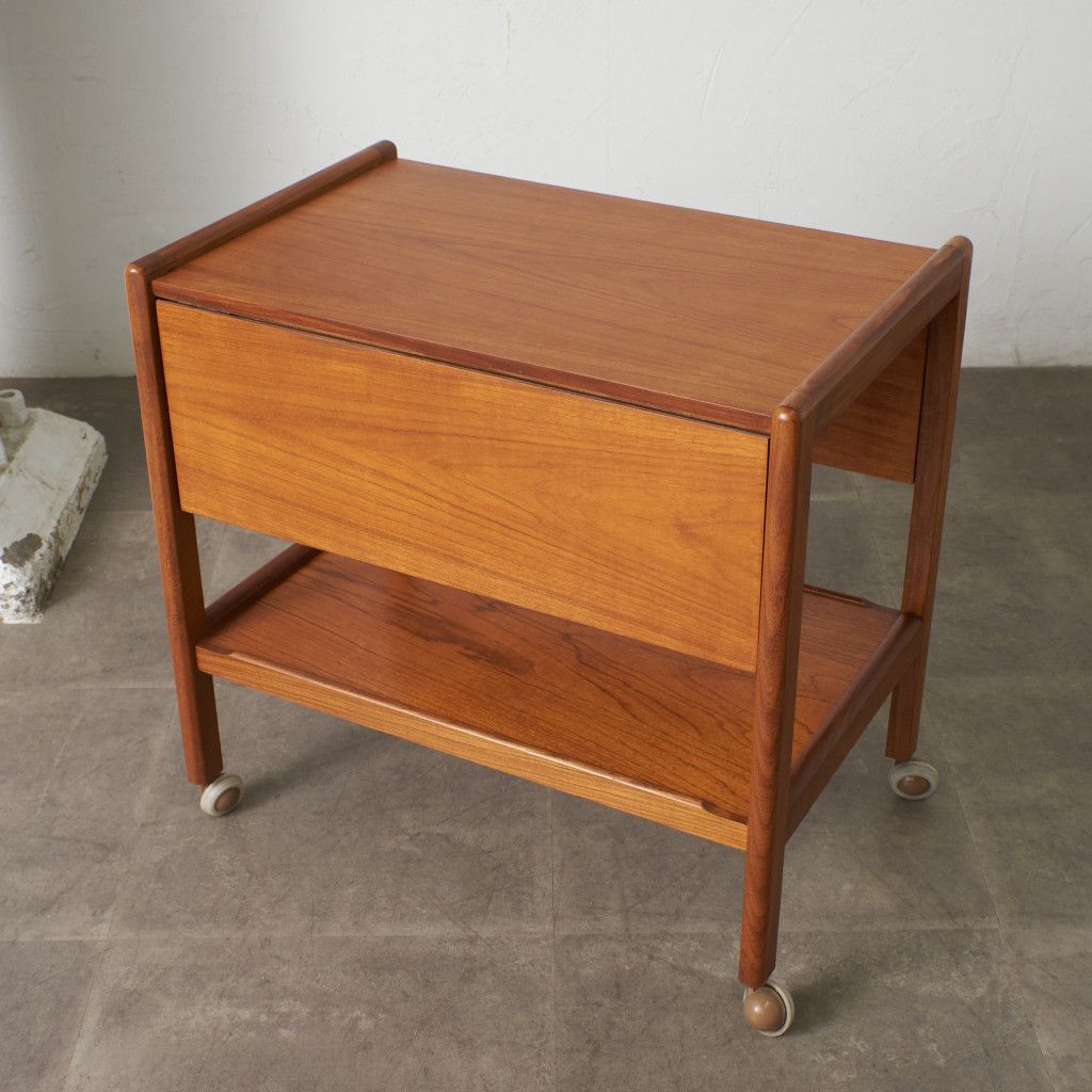 英国 ヴィンテージ トロリー ワゴン ドロップリーフ 拡張 天板 チーク