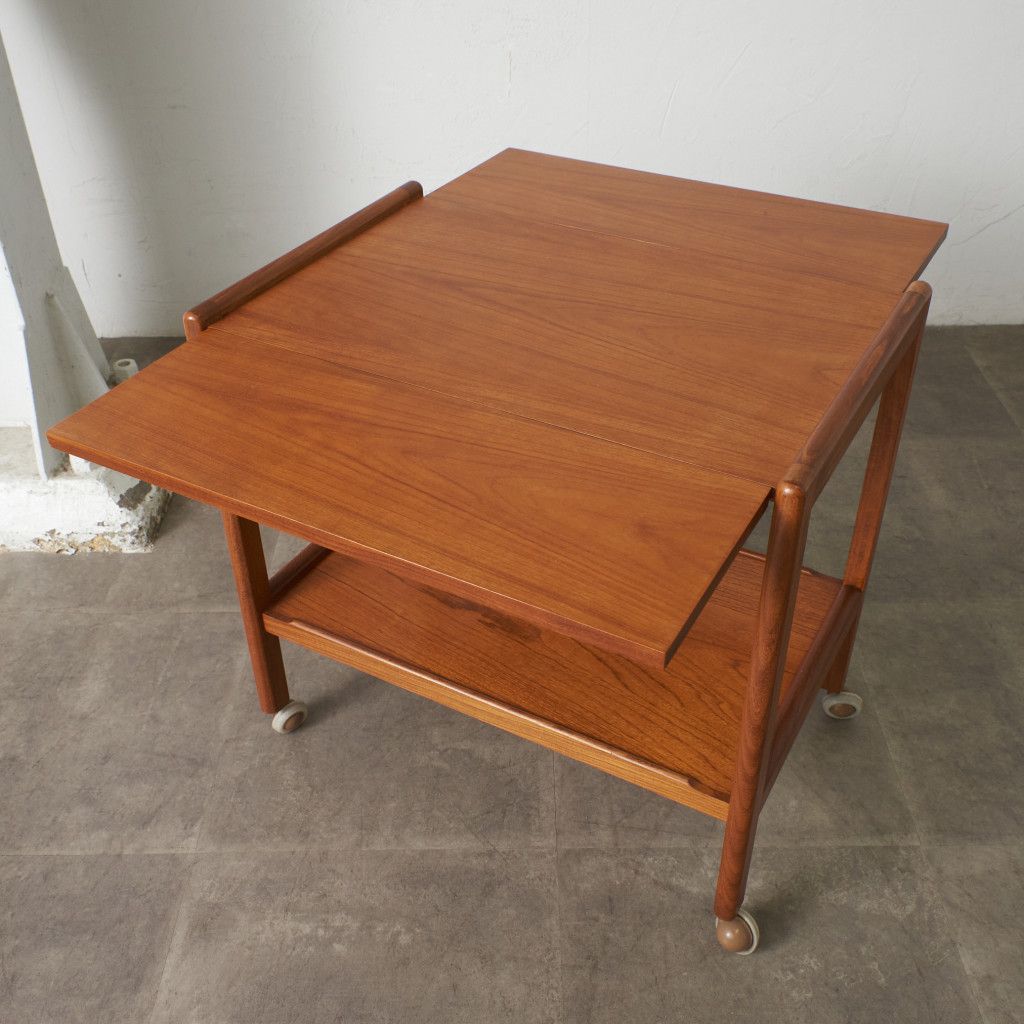 英国 ヴィンテージ トロリー ワゴン ドロップリーフ 拡張 天板 チーク