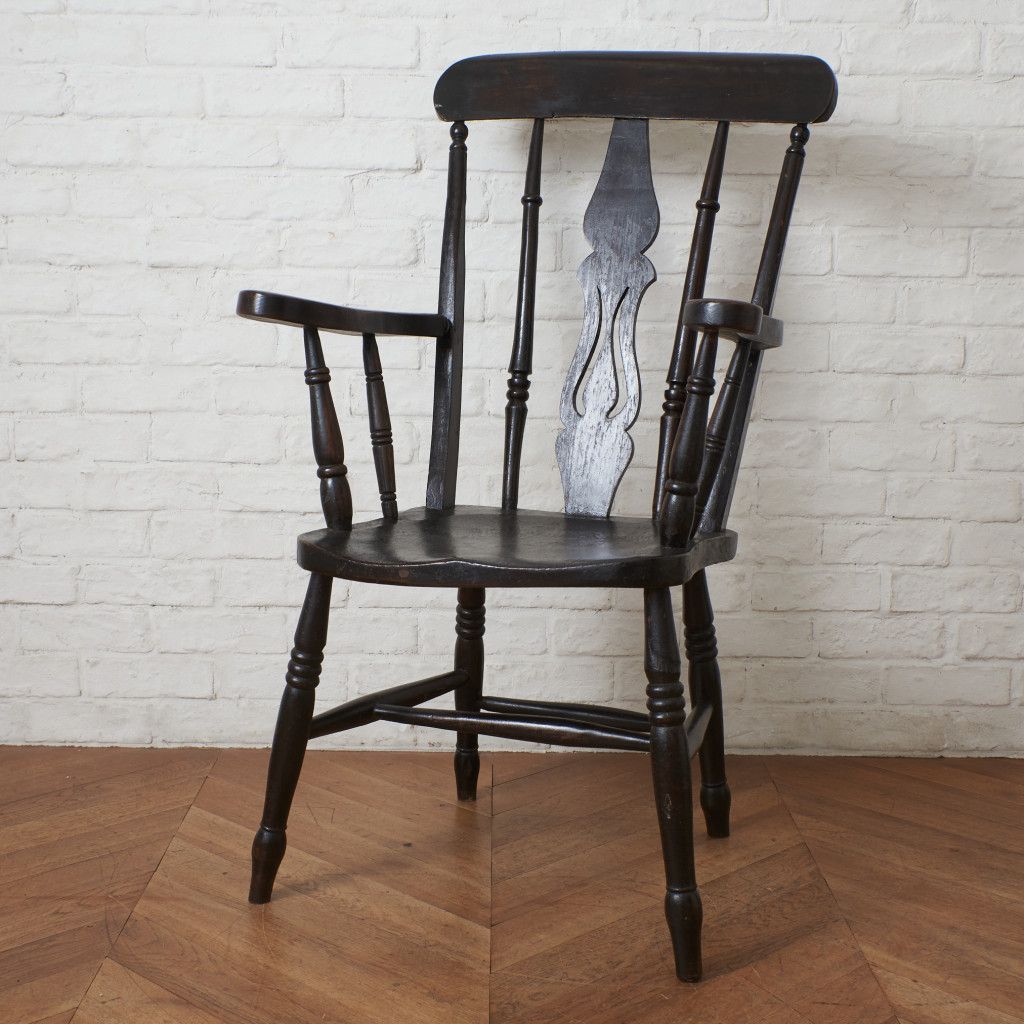 英国 アンティーク ウィンザー チェア 無垢材 アームチェア 肘掛け