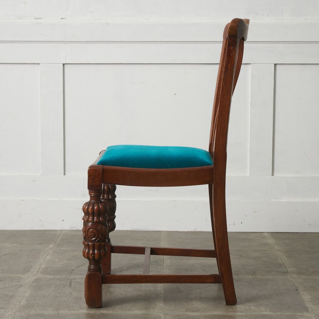 張替済 英国 アンティーク ダイニングチェア 木彫刻 オーク 木製
