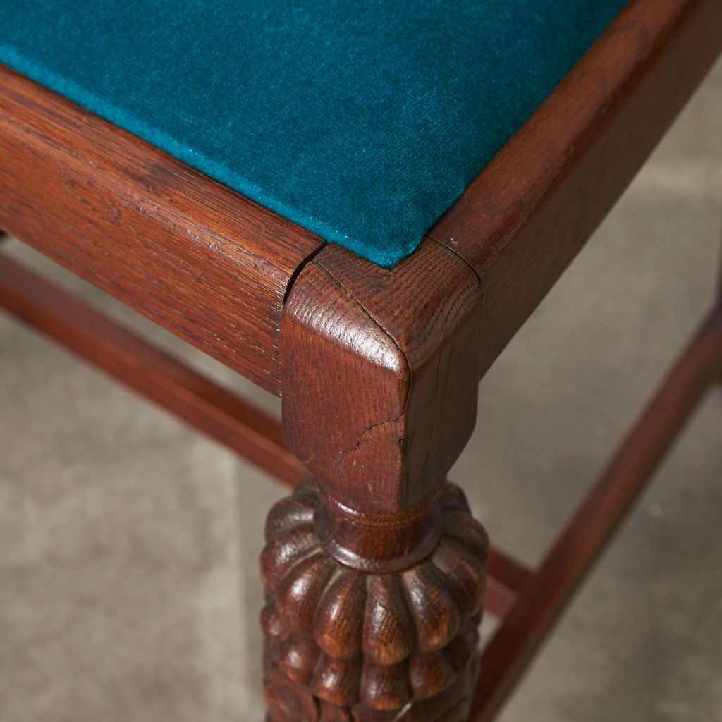 張替済 英国 アンティーク ダイニングチェア 木彫刻 オーク 木製