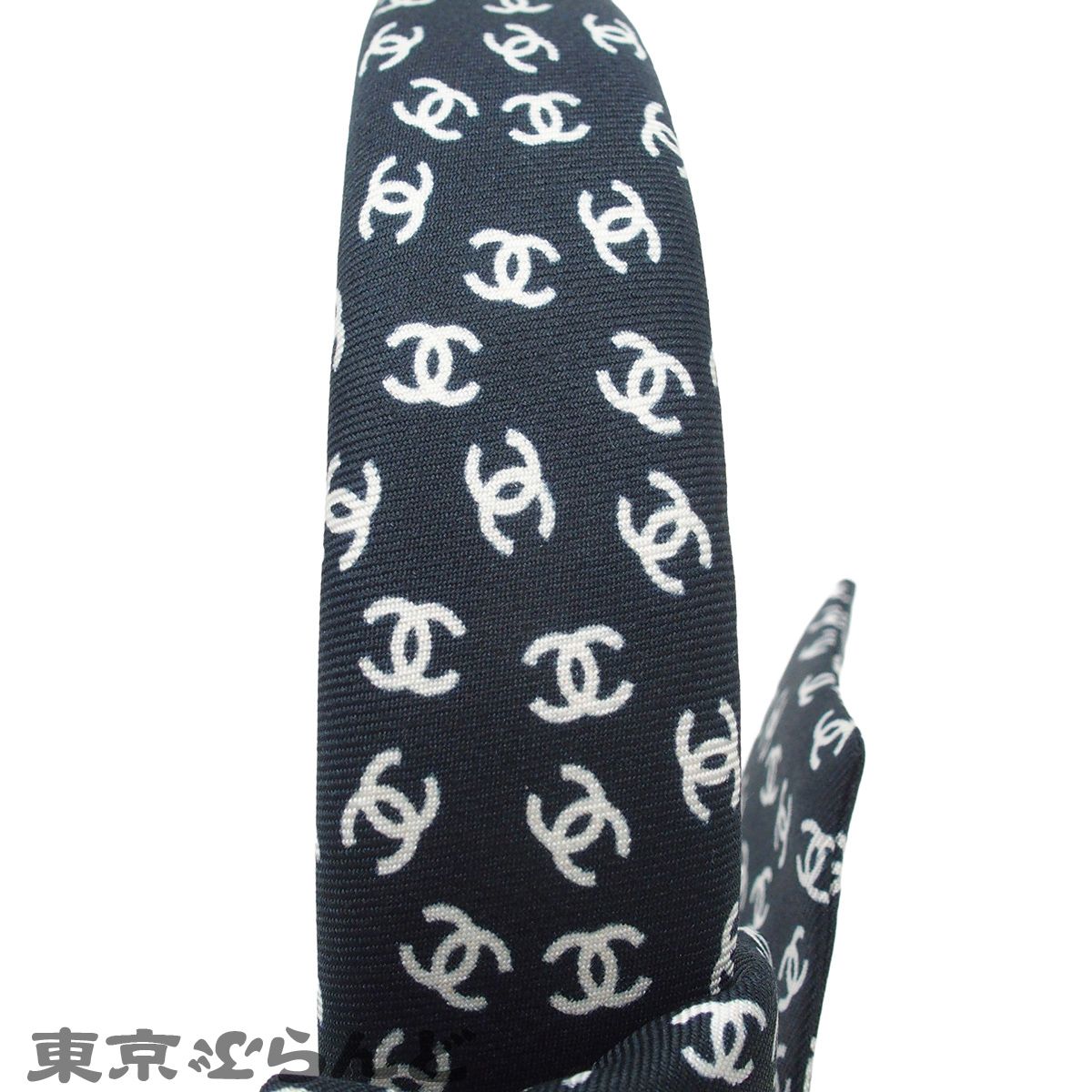 未使用☆正規品　レア　CHANEL　リボンヘアバンド　カチューシャ　ココマーク シャネル CHANEL カチューシャ リボン ココマーク ブラックxホワイト