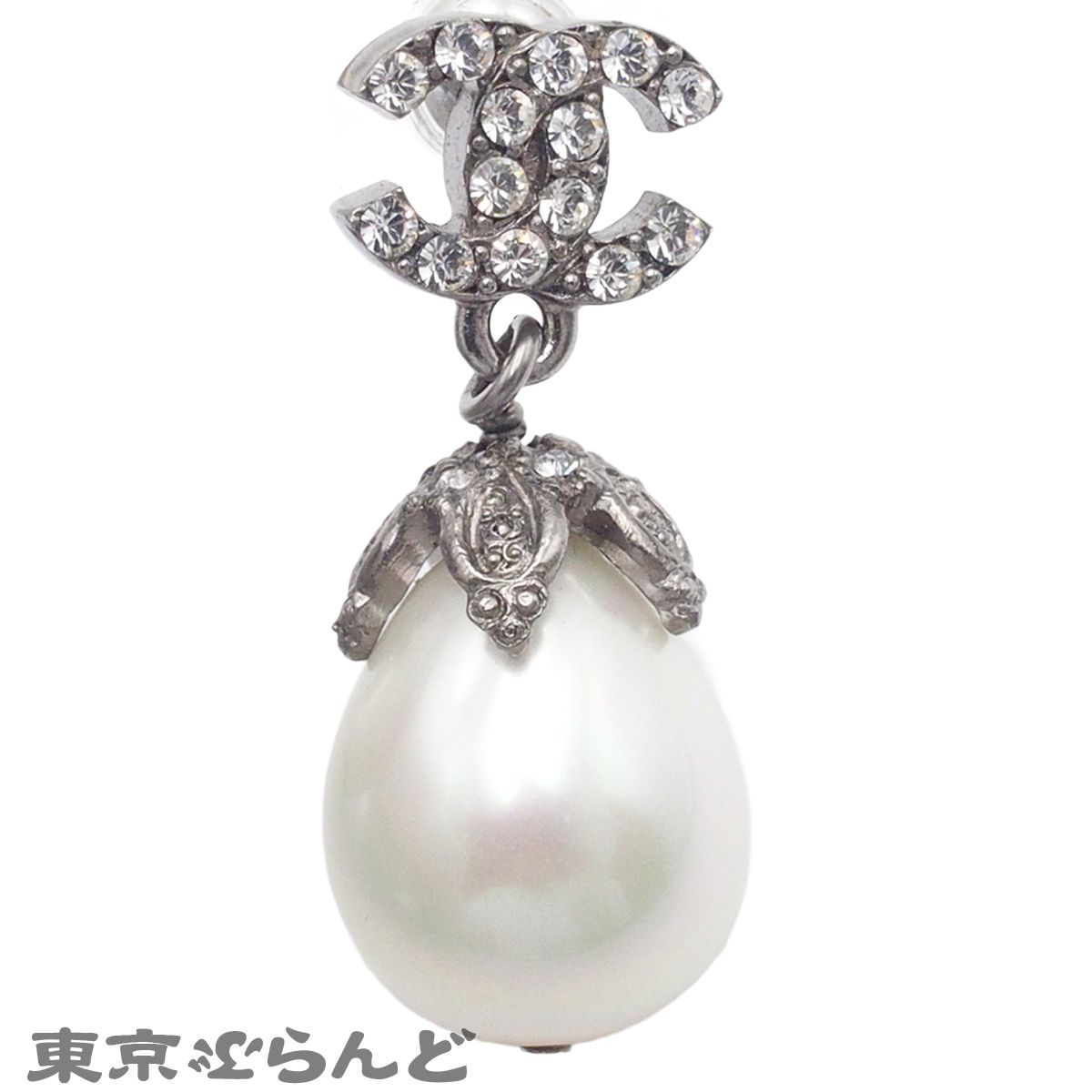 シャネル　ラインストーン　パール　ピアス　シルバー シャネル CHANEL ピアス スイング ココマーク シルバー メタル