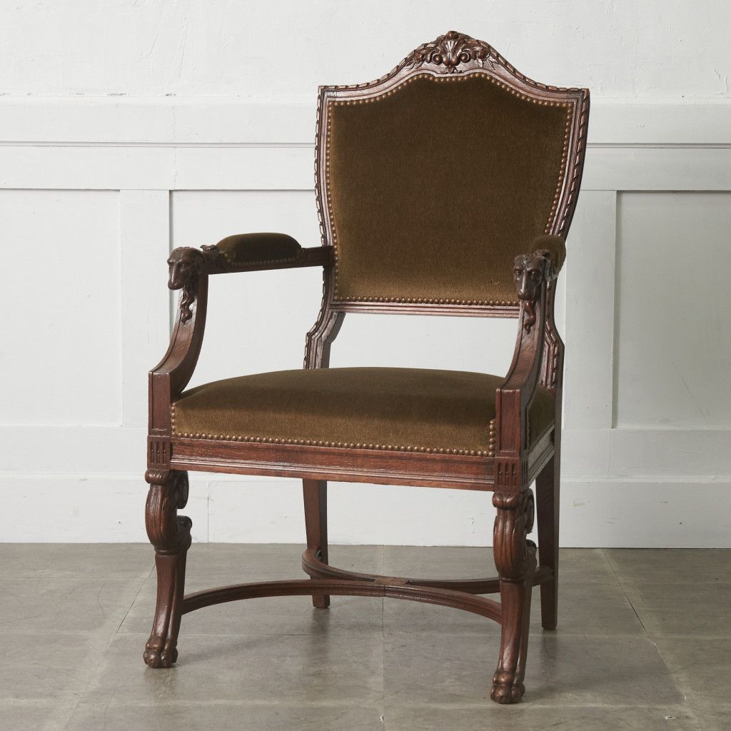西洋 アンティーク アームチェア 木彫刻 ダイニングチェア 木製 オーク