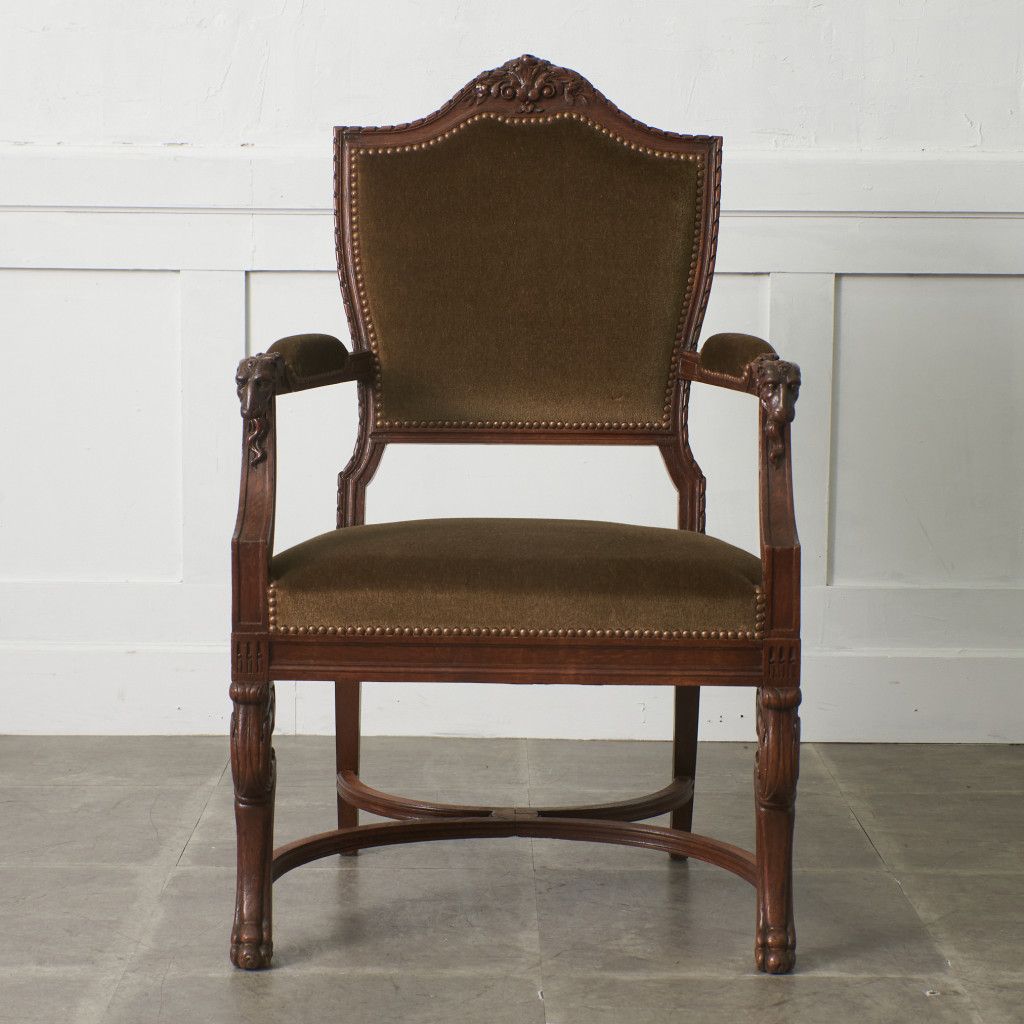 西洋 アンティーク アームチェア 木彫刻 ダイニングチェア 木製 オーク